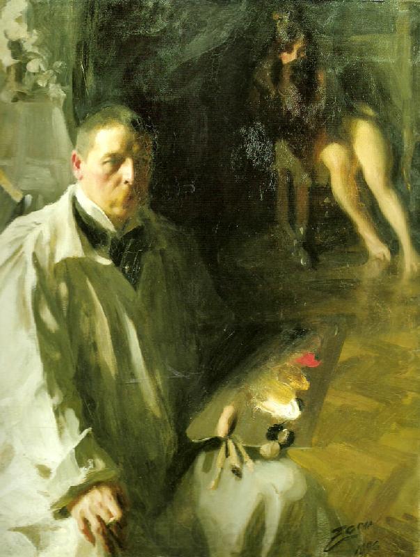 Anders Zorn sjalvportratt med modell